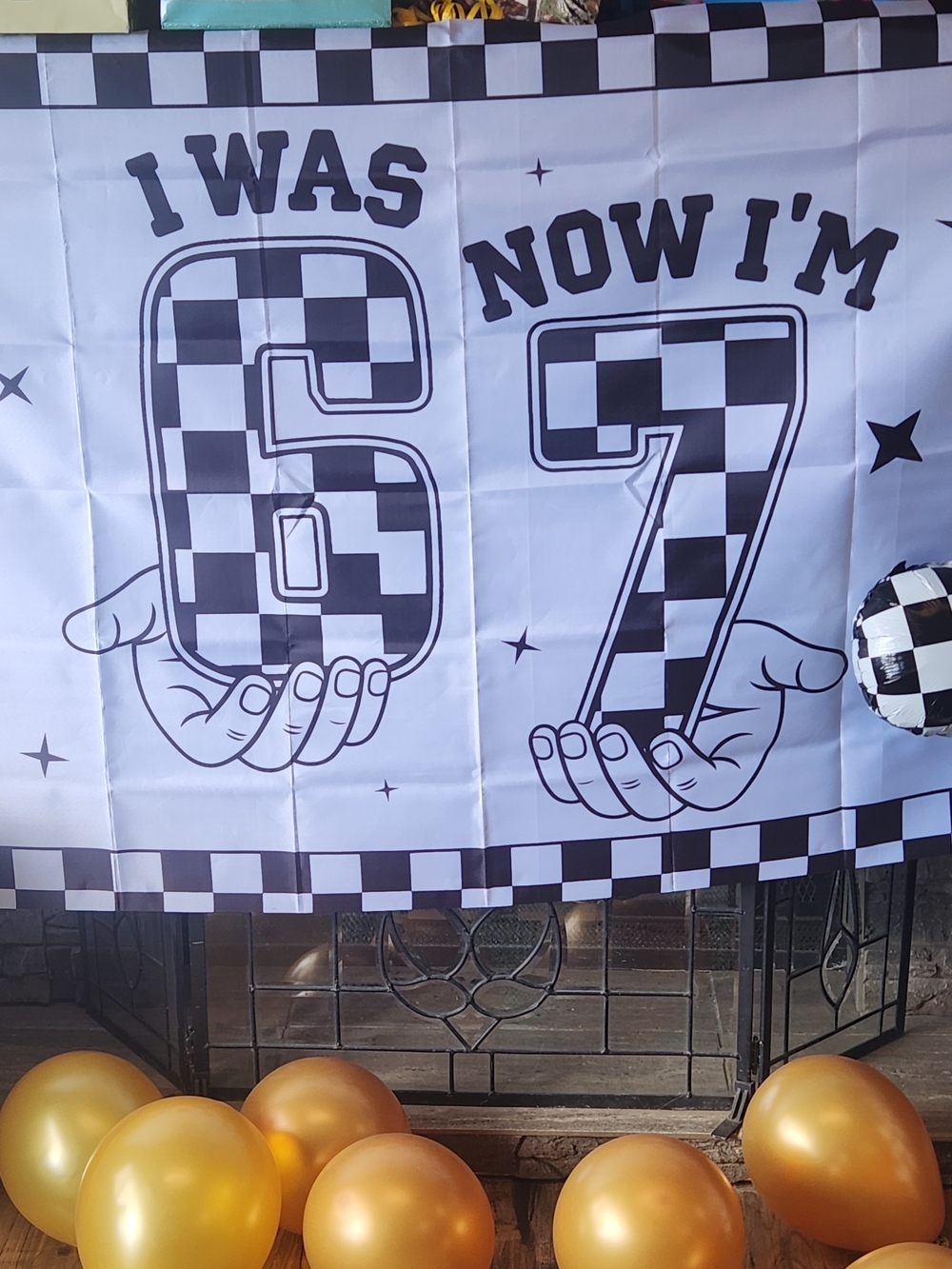 7th Bday Bundle - Backdrop Banner 'I Was 6 Now I'm 7', #7 Balloon, Cake Topper